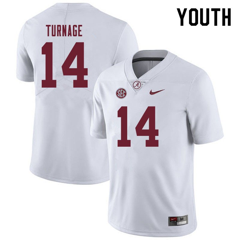 Alabama Crimson Tide Youth Brandon Turnage #14 White NCAA Nike Authentic Stitched 2019 College Football Jersey GE16E40BR
